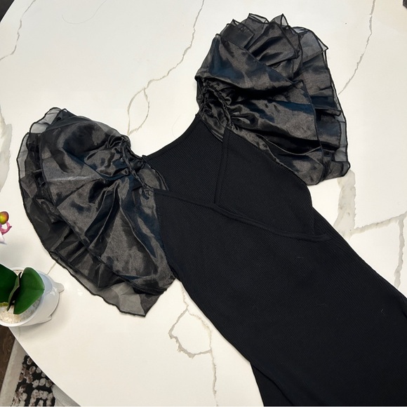 Elegant Puffy Sleeves Pencil Sweater Dress - Picture 4 of 10